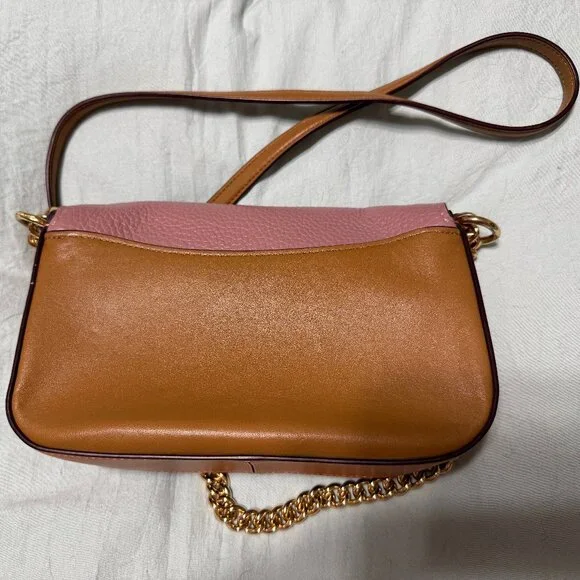 RARE Coach Colorblock Pebble Leather Shoulder Bag – Pink/Tan with Chain Strap - Picture 5 of 9